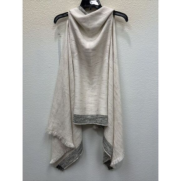 Express Bohemian sleeveless Poncho cotton blend one size Ivory Fringe - Picture 5 of 7